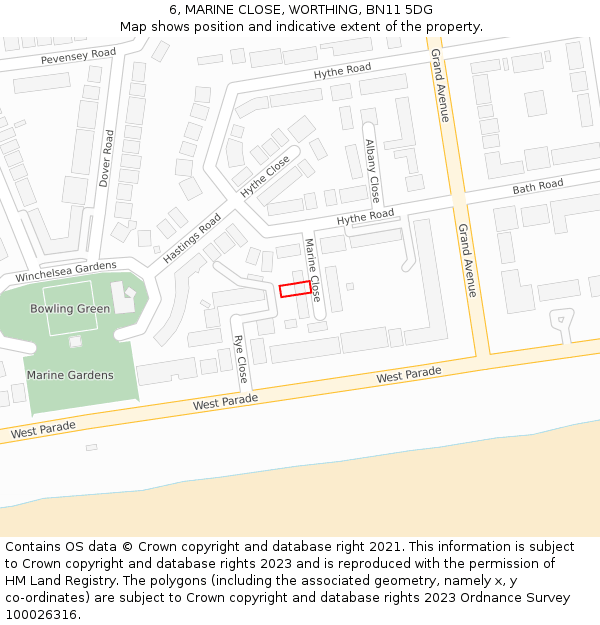 6, MARINE CLOSE, WORTHING, BN11 5DG: Location map and indicative extent of plot