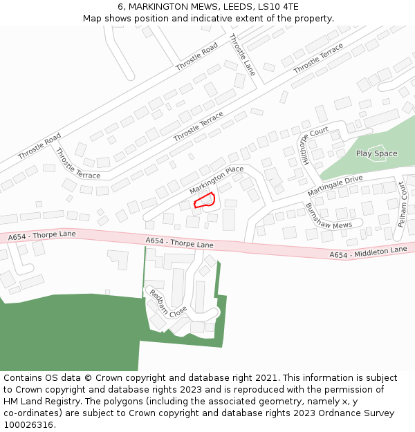 6, MARKINGTON MEWS, LEEDS, LS10 4TE: Location map and indicative extent of plot