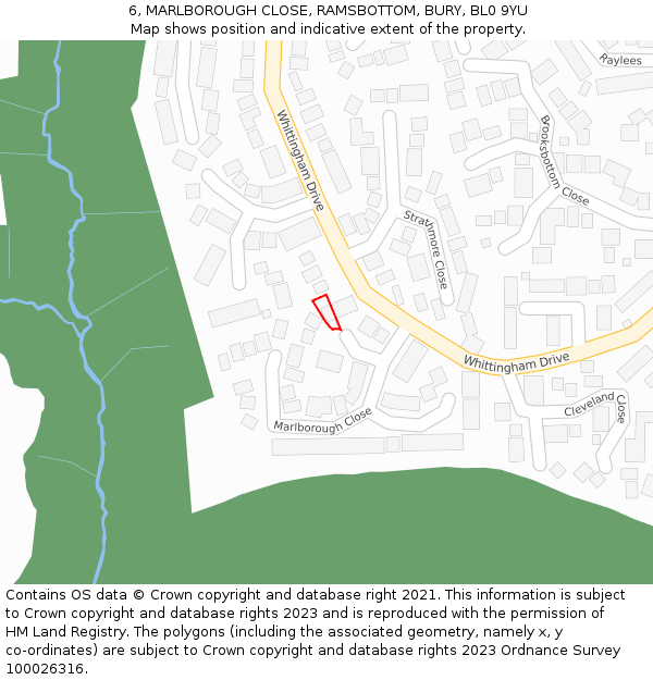 6, MARLBOROUGH CLOSE, RAMSBOTTOM, BURY, BL0 9YU: Location map and indicative extent of plot