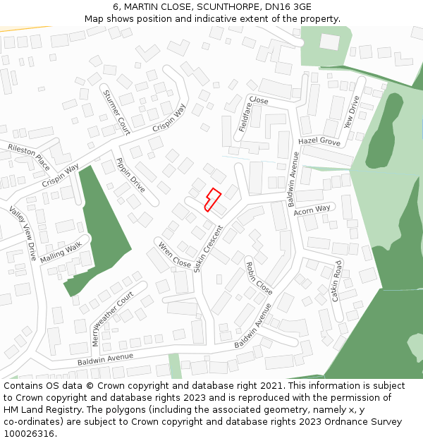 6, MARTIN CLOSE, SCUNTHORPE, DN16 3GE: Location map and indicative extent of plot