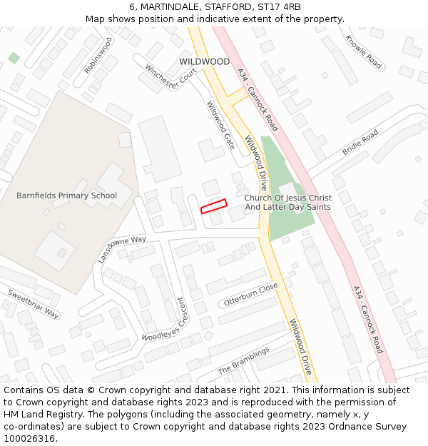 6, MARTINDALE, STAFFORD, ST17 4RB: Location map and indicative extent of plot