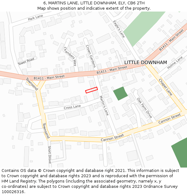 6, MARTINS LANE, LITTLE DOWNHAM, ELY, CB6 2TH: Location map and indicative extent of plot