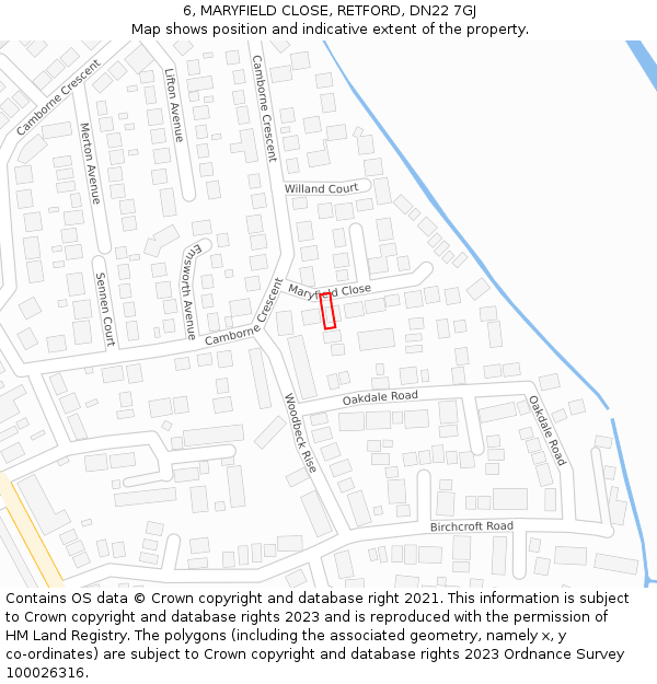 6, MARYFIELD CLOSE, RETFORD, DN22 7GJ: Location map and indicative extent of plot