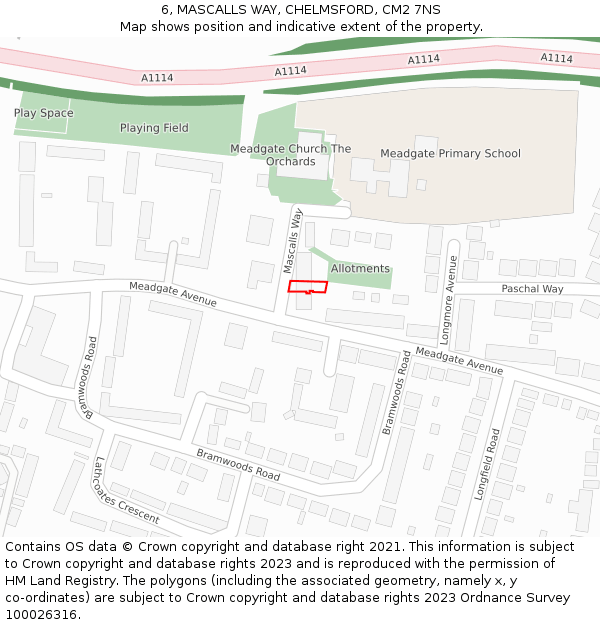 6, MASCALLS WAY, CHELMSFORD, CM2 7NS: Location map and indicative extent of plot