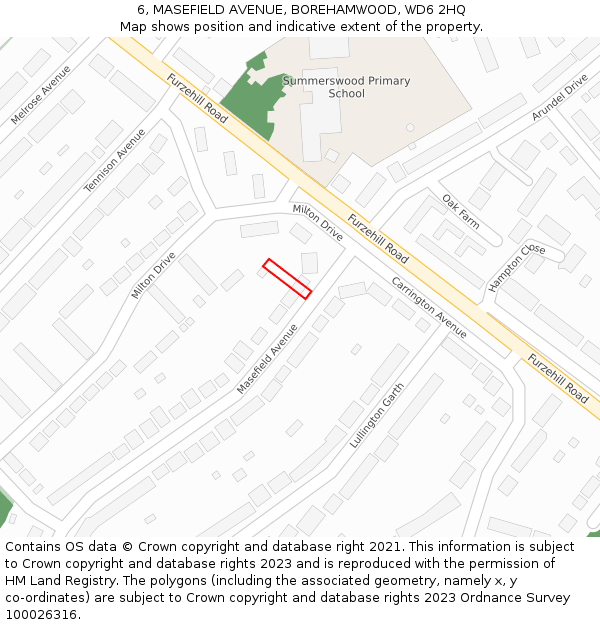 6, MASEFIELD AVENUE, BOREHAMWOOD, WD6 2HQ: Location map and indicative extent of plot