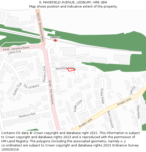 6, MASEFIELD AVENUE, LEDBURY, HR8 1BW: Location map and indicative extent of plot