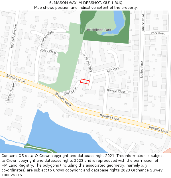 6, MASON WAY, ALDERSHOT, GU11 3UQ: Location map and indicative extent of plot