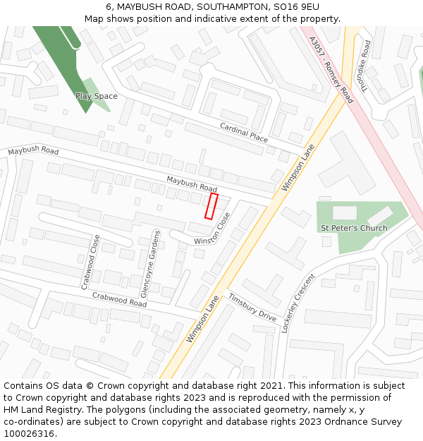 6, MAYBUSH ROAD, SOUTHAMPTON, SO16 9EU: Location map and indicative extent of plot