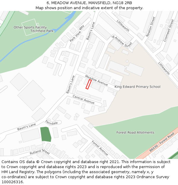 6, MEADOW AVENUE, MANSFIELD, NG18 2RB: Location map and indicative extent of plot