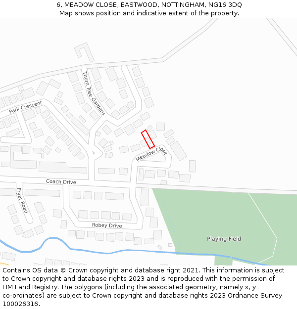 6, MEADOW CLOSE, EASTWOOD, NOTTINGHAM, NG16 3DQ: Location map and indicative extent of plot
