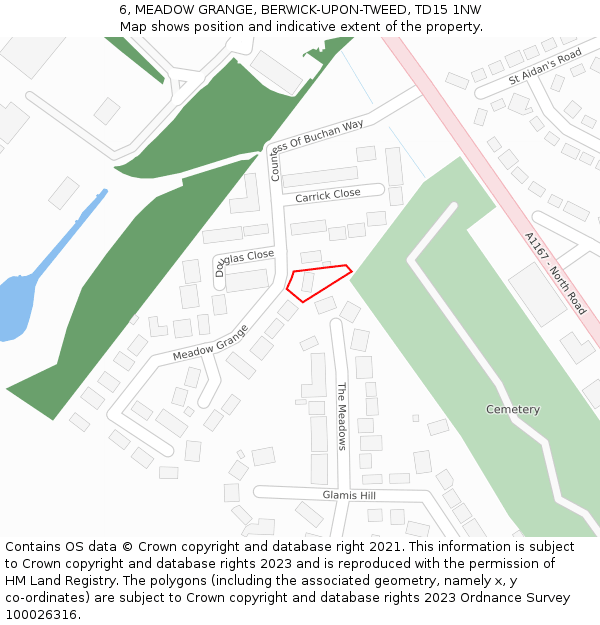 6, MEADOW GRANGE, BERWICK-UPON-TWEED, TD15 1NW: Location map and indicative extent of plot