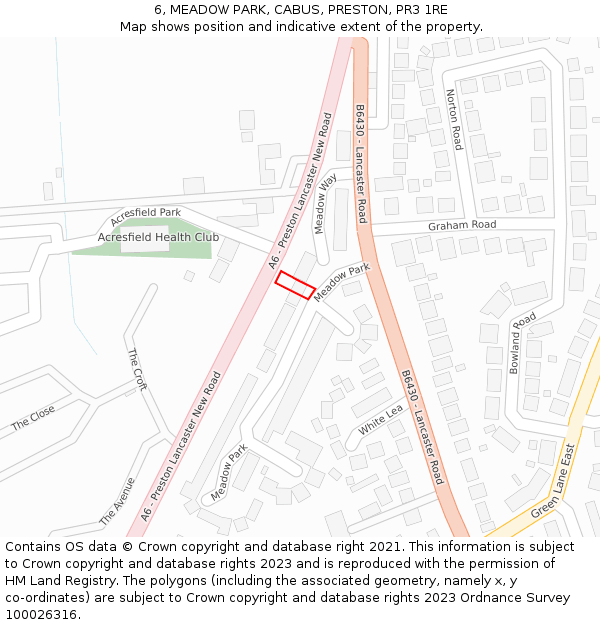 6, MEADOW PARK, CABUS, PRESTON, PR3 1RE: Location map and indicative extent of plot