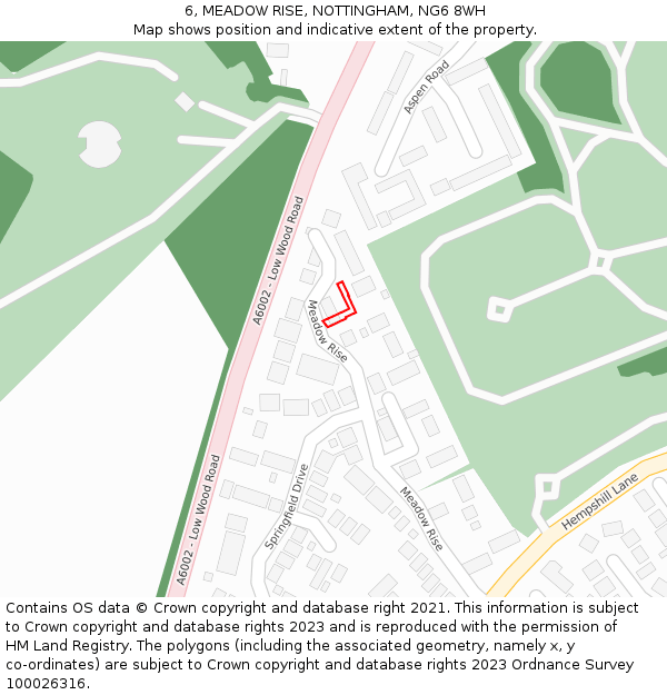 6, MEADOW RISE, NOTTINGHAM, NG6 8WH: Location map and indicative extent of plot