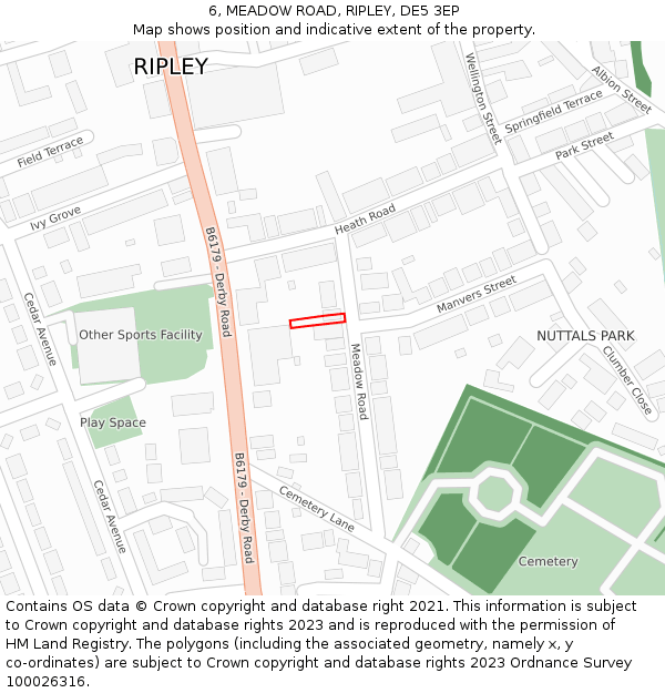 6, MEADOW ROAD, RIPLEY, DE5 3EP: Location map and indicative extent of plot