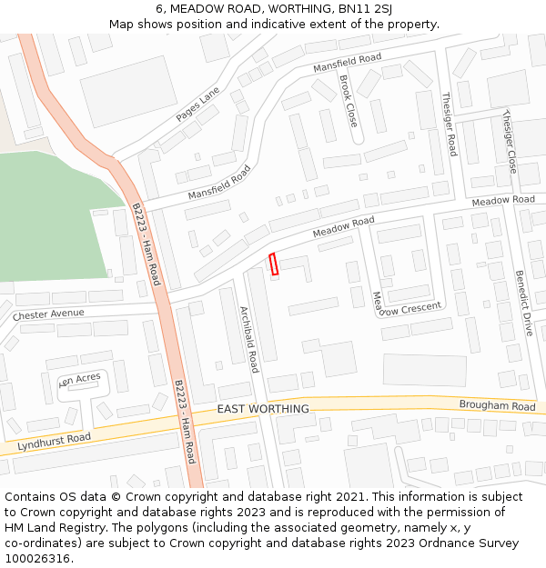 6, MEADOW ROAD, WORTHING, BN11 2SJ: Location map and indicative extent of plot