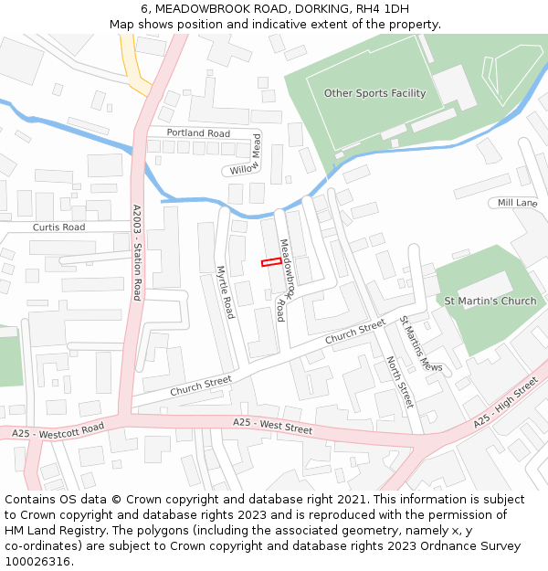 6, MEADOWBROOK ROAD, DORKING, RH4 1DH: Location map and indicative extent of plot
