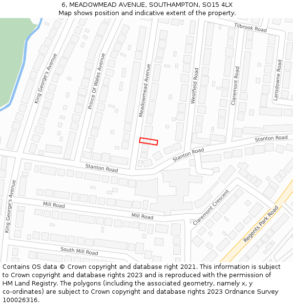6, MEADOWMEAD AVENUE, SOUTHAMPTON, SO15 4LX: Location map and indicative extent of plot