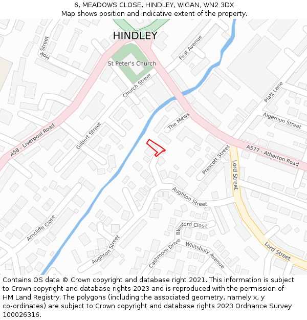6, MEADOWS CLOSE, HINDLEY, WIGAN, WN2 3DX: Location map and indicative extent of plot