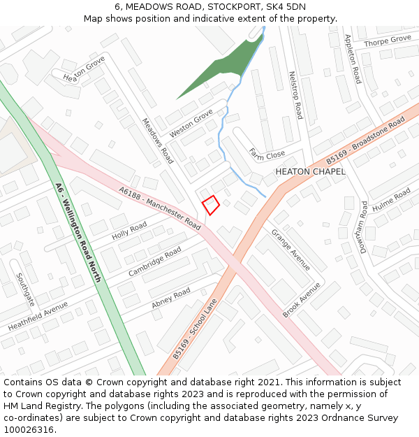 6, MEADOWS ROAD, STOCKPORT, SK4 5DN: Location map and indicative extent of plot