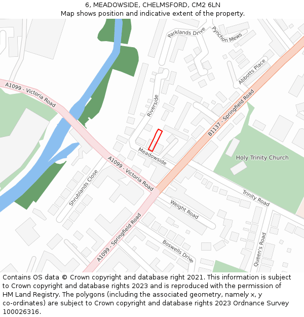 6, MEADOWSIDE, CHELMSFORD, CM2 6LN: Location map and indicative extent of plot