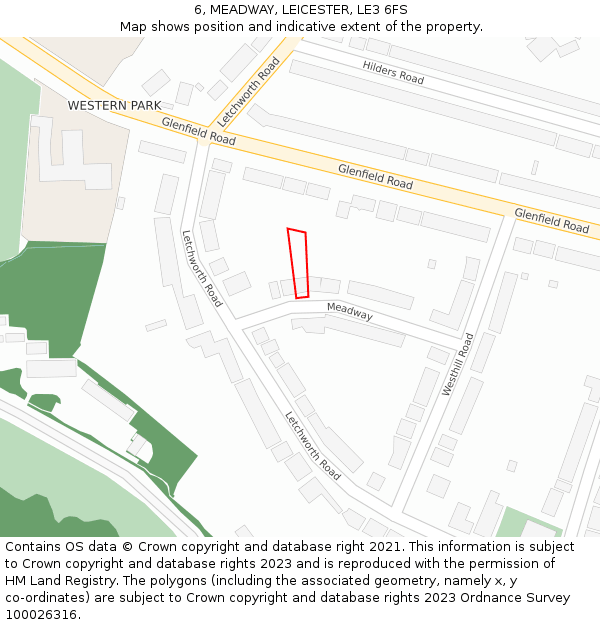 6, MEADWAY, LEICESTER, LE3 6FS: Location map and indicative extent of plot