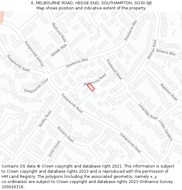 6, MELBOURNE ROAD, HEDGE END, SOUTHAMPTON, SO30 0JE: Location map and indicative extent of plot