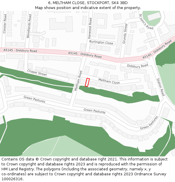 6, MELTHAM CLOSE, STOCKPORT, SK4 3BD: Location map and indicative extent of plot