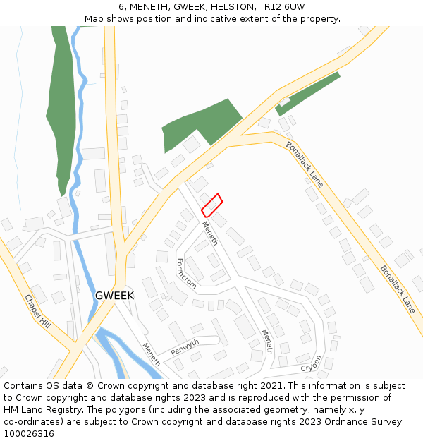6, MENETH, GWEEK, HELSTON, TR12 6UW: Location map and indicative extent of plot