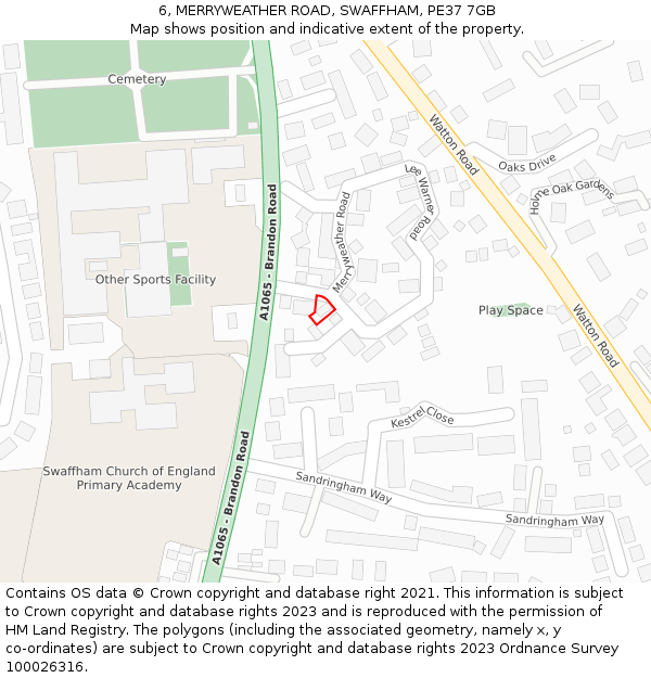 6, MERRYWEATHER ROAD, SWAFFHAM, PE37 7GB: Location map and indicative extent of plot