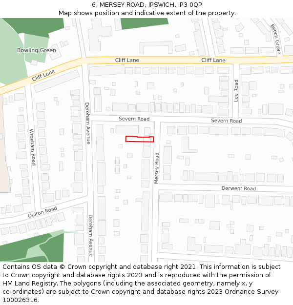 6, MERSEY ROAD, IPSWICH, IP3 0QP: Location map and indicative extent of plot