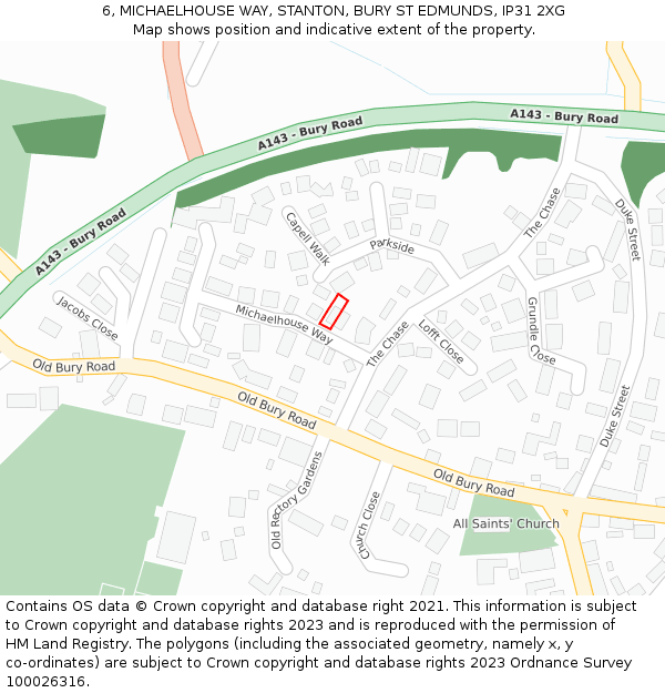 6, MICHAELHOUSE WAY, STANTON, BURY ST EDMUNDS, IP31 2XG: Location map and indicative extent of plot