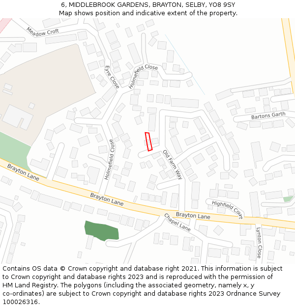 6, MIDDLEBROOK GARDENS, BRAYTON, SELBY, YO8 9SY: Location map and indicative extent of plot
