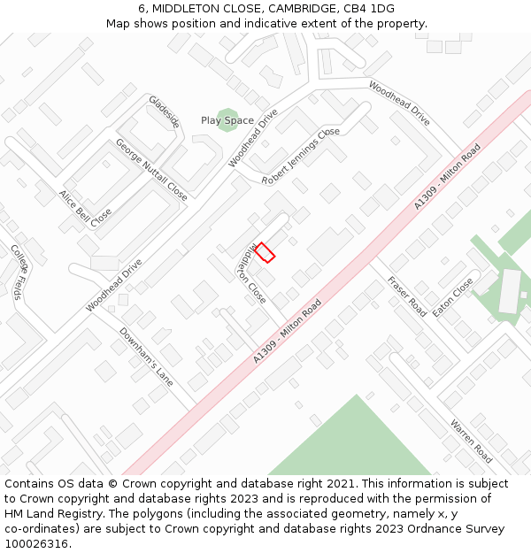 6, MIDDLETON CLOSE, CAMBRIDGE, CB4 1DG: Location map and indicative extent of plot