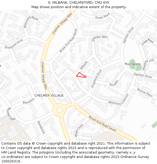 6, MILBANK, CHELMSFORD, CM2 6YX: Location map and indicative extent of plot
