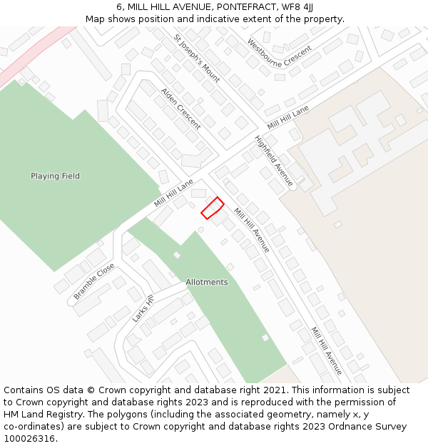 6, MILL HILL AVENUE, PONTEFRACT, WF8 4JJ: Location map and indicative extent of plot