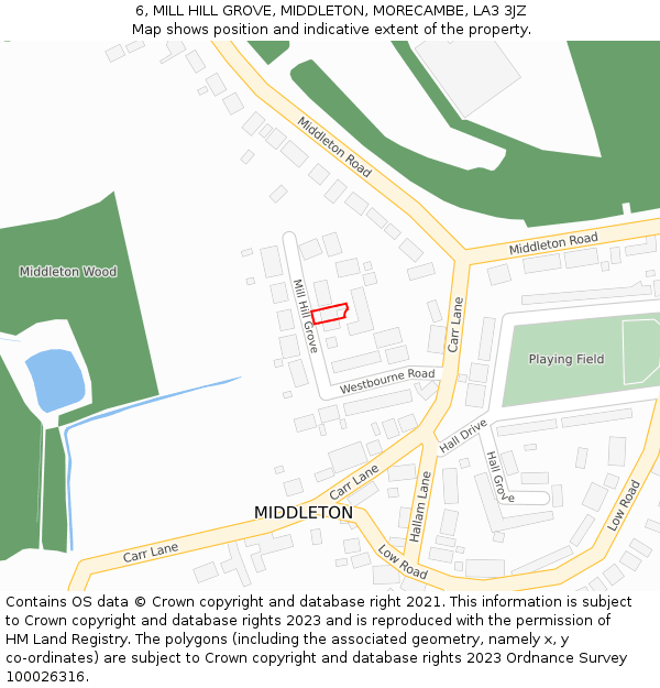 6, MILL HILL GROVE, MIDDLETON, MORECAMBE, LA3 3JZ: Location map and indicative extent of plot