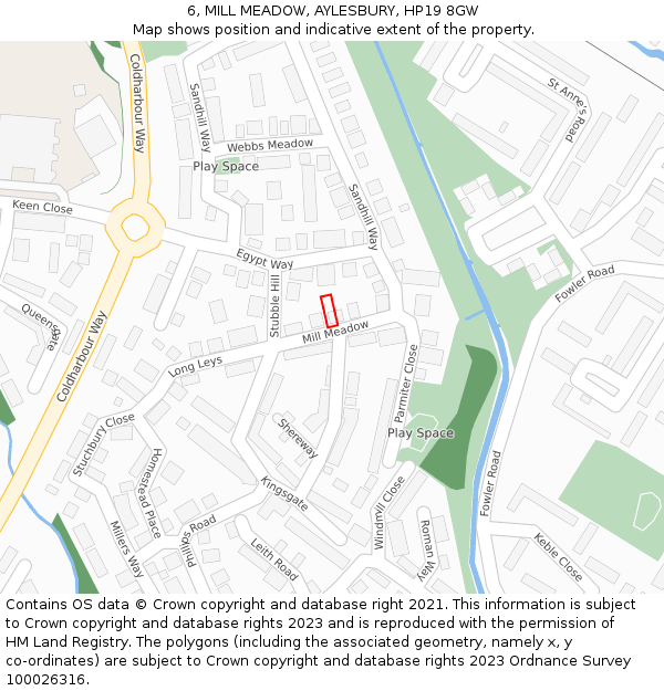 6, MILL MEADOW, AYLESBURY, HP19 8GW: Location map and indicative extent of plot
