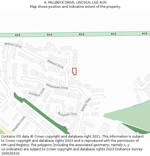 6, MILLBECK DRIVE, LINCOLN, LN2 4UN: Location map and indicative extent of plot