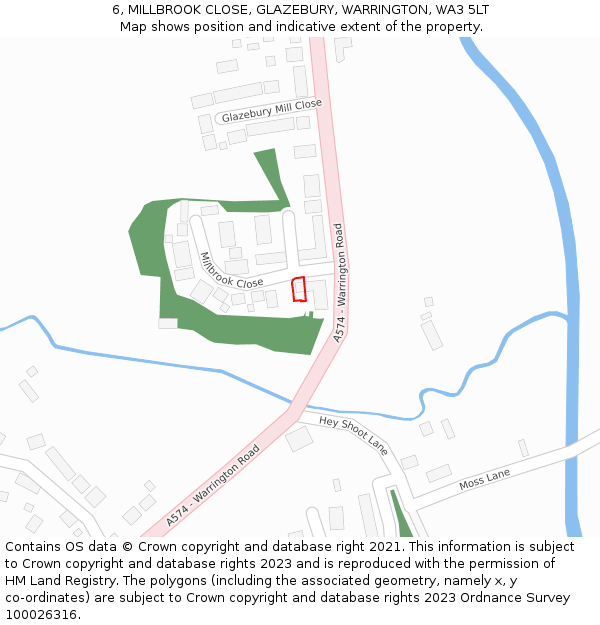 6, MILLBROOK CLOSE, GLAZEBURY, WARRINGTON, WA3 5LT: Location map and indicative extent of plot