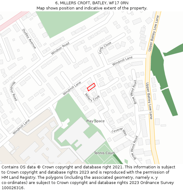 6, MILLERS CROFT, BATLEY, WF17 0RN: Location map and indicative extent of plot