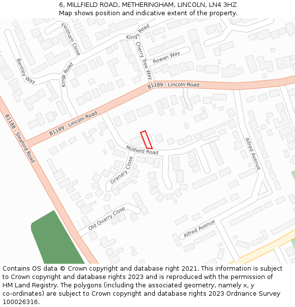 6, MILLFIELD ROAD, METHERINGHAM, LINCOLN, LN4 3HZ: Location map and indicative extent of plot