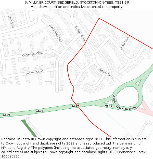 6, MILLINER COURT, SEDGEFIELD, STOCKTON-ON-TEES, TS21 2JF: Location map and indicative extent of plot