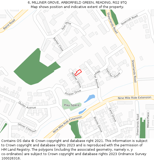 6, MILLINER GROVE, ARBORFIELD GREEN, READING, RG2 9TQ: Location map and indicative extent of plot