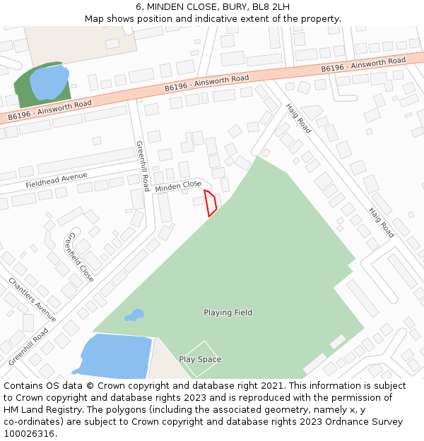 6, MINDEN CLOSE, BURY, BL8 2LH: Location map and indicative extent of plot