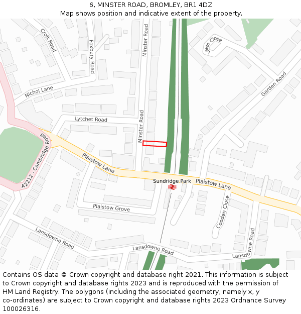 6, MINSTER ROAD, BROMLEY, BR1 4DZ: Location map and indicative extent of plot