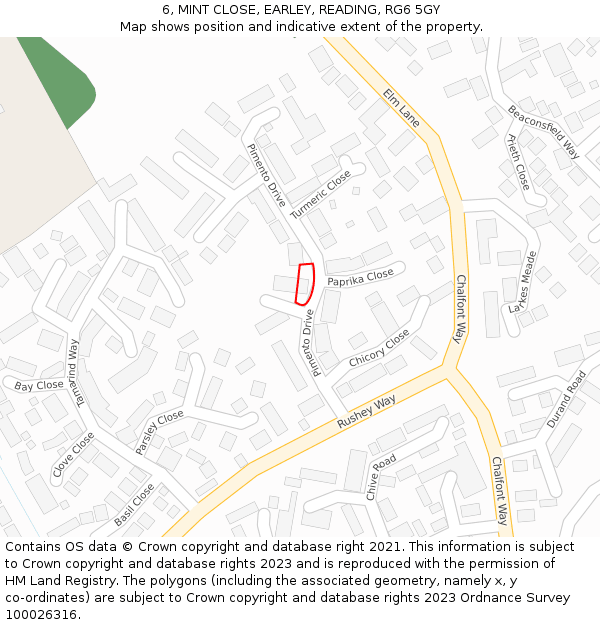 6, MINT CLOSE, EARLEY, READING, RG6 5GY: Location map and indicative extent of plot