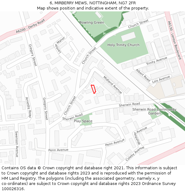 6, MIRBERRY MEWS, NOTTINGHAM, NG7 2FR: Location map and indicative extent of plot