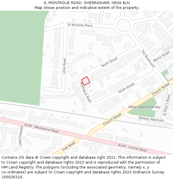6, MONTAGUE ROAD, SHERINGHAM, NR26 8LN: Location map and indicative extent of plot