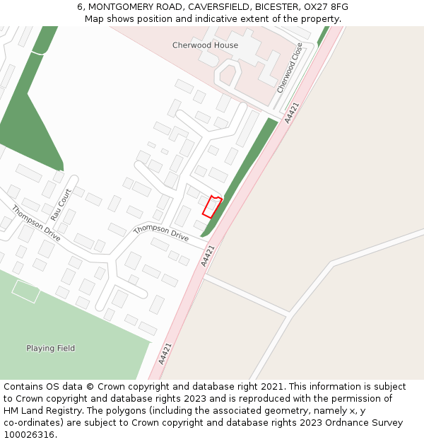 6, MONTGOMERY ROAD, CAVERSFIELD, BICESTER, OX27 8FG: Location map and indicative extent of plot