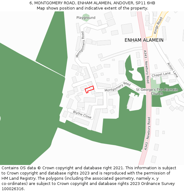 6, MONTGOMERY ROAD, ENHAM ALAMEIN, ANDOVER, SP11 6HB: Location map and indicative extent of plot